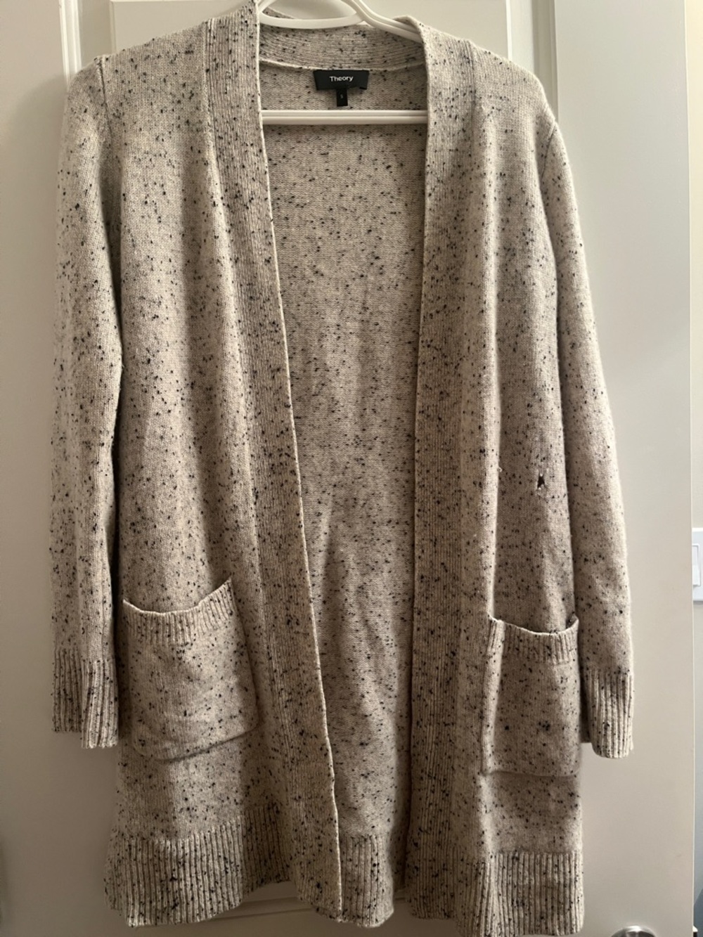 Theory Speckled Oatmeal Open-Front cashmere Cardigan